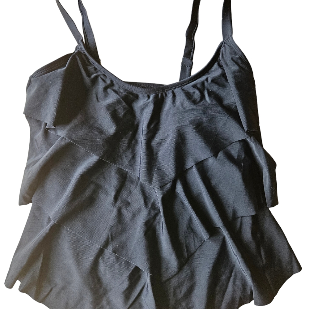 Beach Party Tankini Swim Top Swimsuit Black Sz 10 Medium.  #19